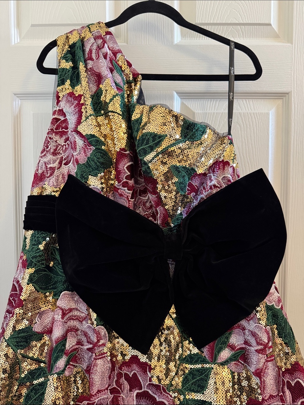 Mac Duggal 21194 One Shoulder Sequin Ball Gown With Velvet Bow Size 16 NWOT - Picture 10 of 12